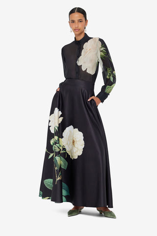 Rosalyn Maxi Skirt - White Rose Print