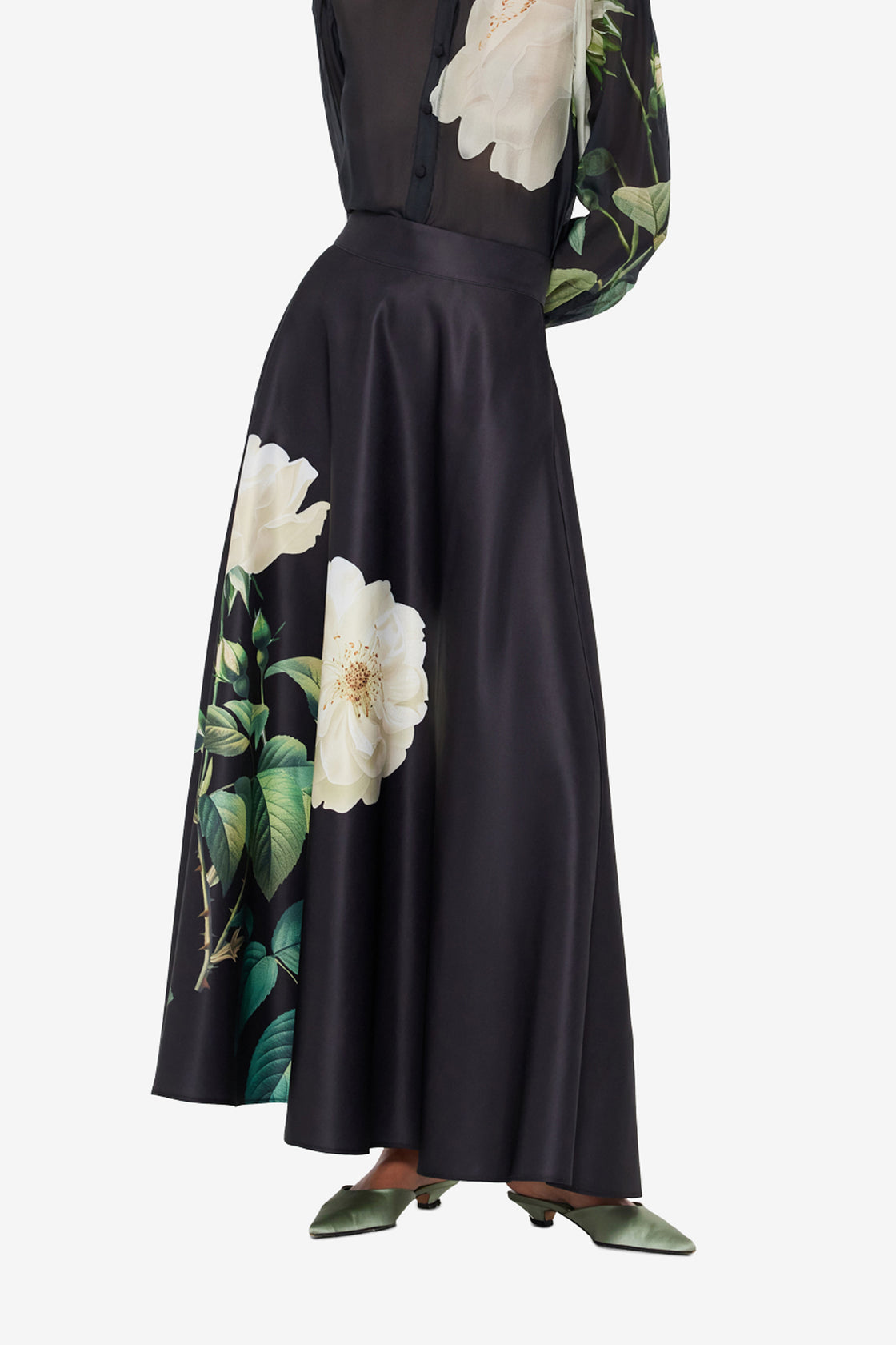 Rosalyn Maxi Skirt - White Rose Print