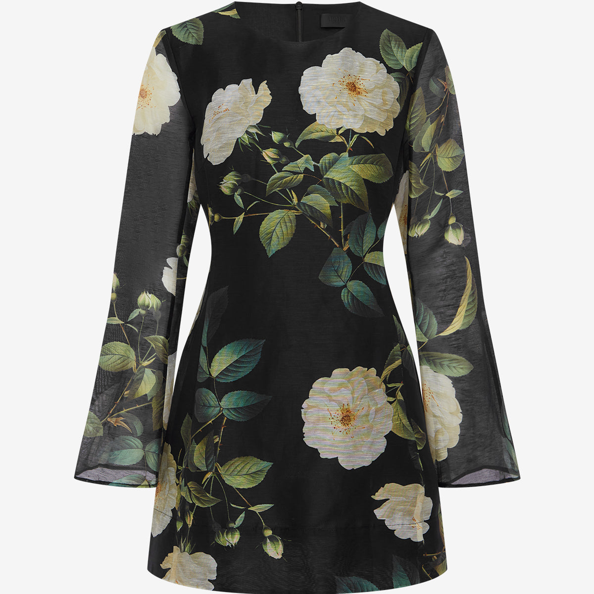 Suzanne Bell Sleeve Mini Dress - White Rose Print LEO LIN Suzanne Bell Sleeve Mini Dress - White Rose Print LEO LIN