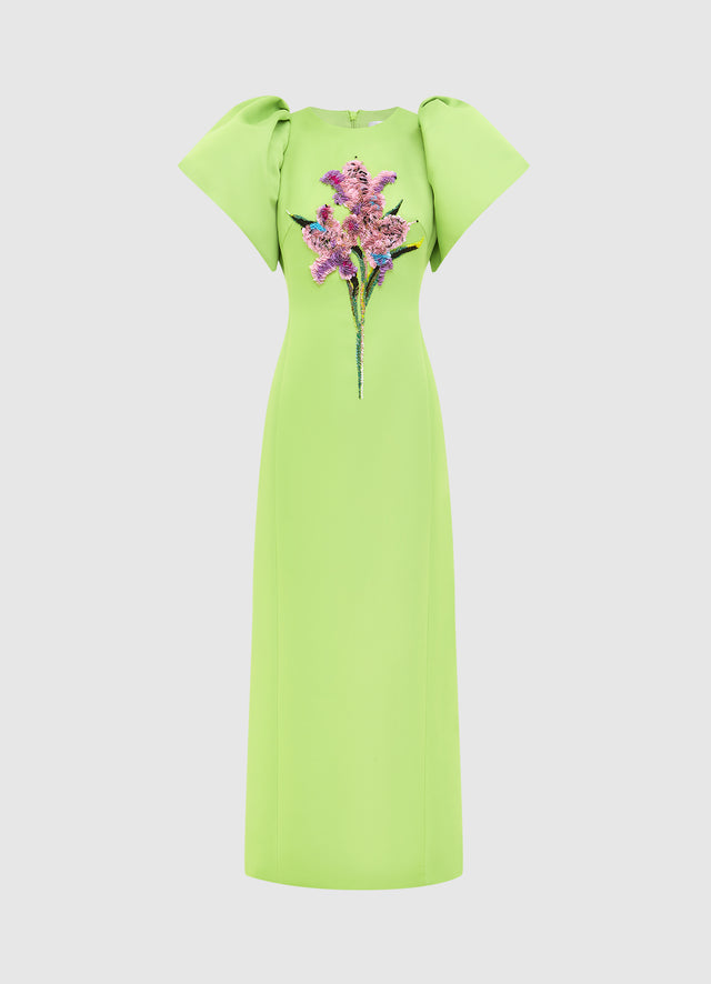 Exclusive LEO LIN Lucinda Embellished Maxi Dress in Lily Print in Parakeet
