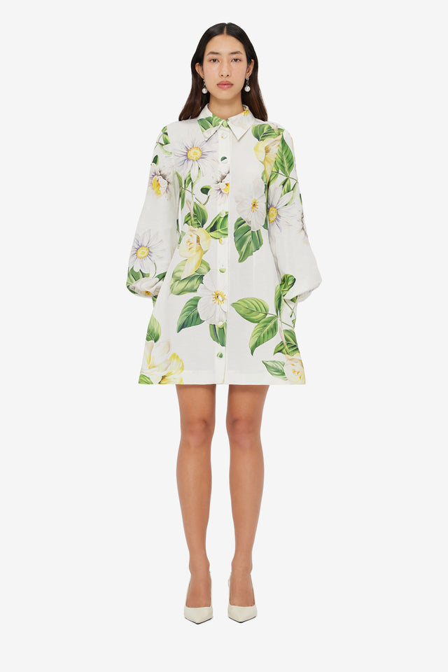 Luminous Linen Mini Dress - Joie Print in Snow