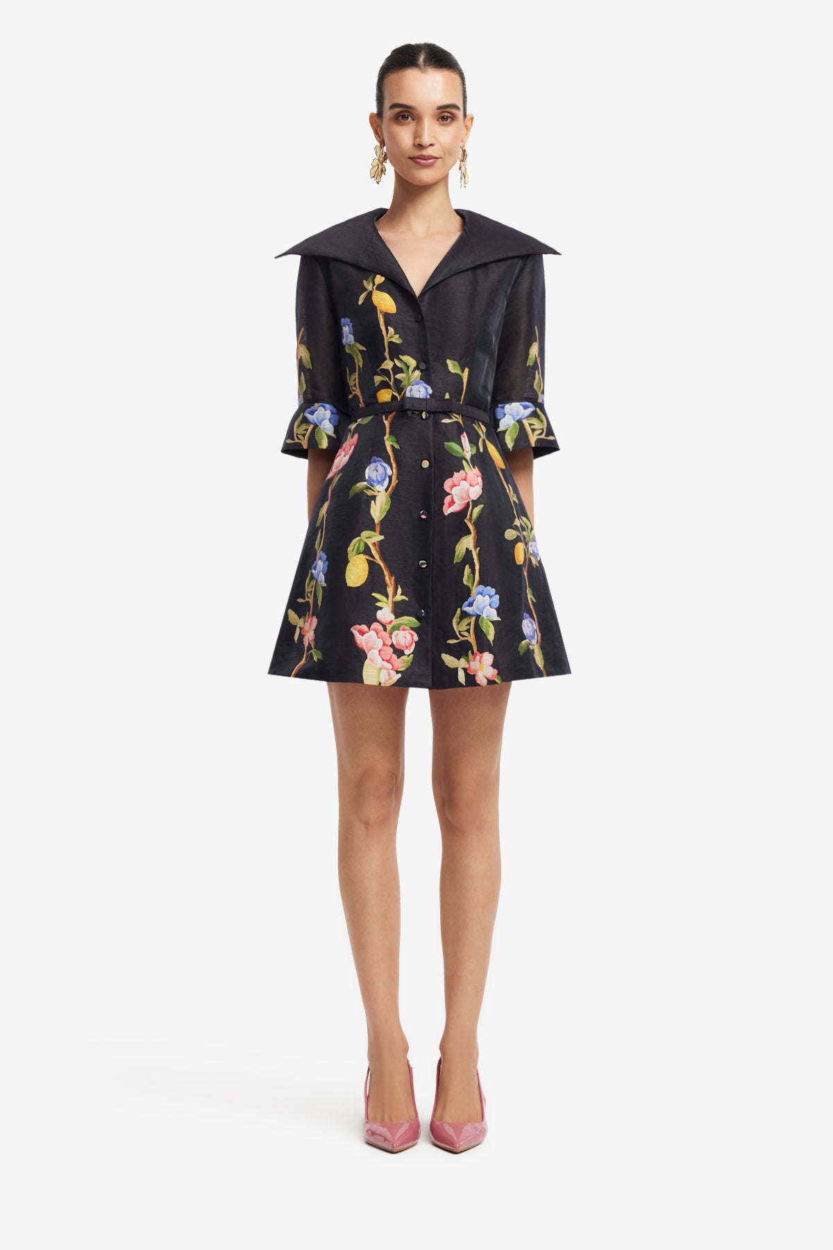 Genevieve Sleeve Mini Dress - Lemon Vine Print in Ebony – LEO LIN