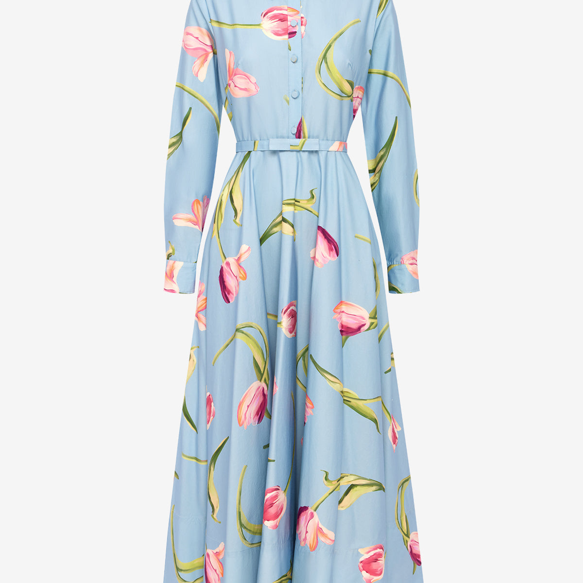 Zara Shirt Midi Dress - Tulip Print in Blue LEO LIN Zara Shirt Midi Dress - Tulip Print in Blue LEO LIN