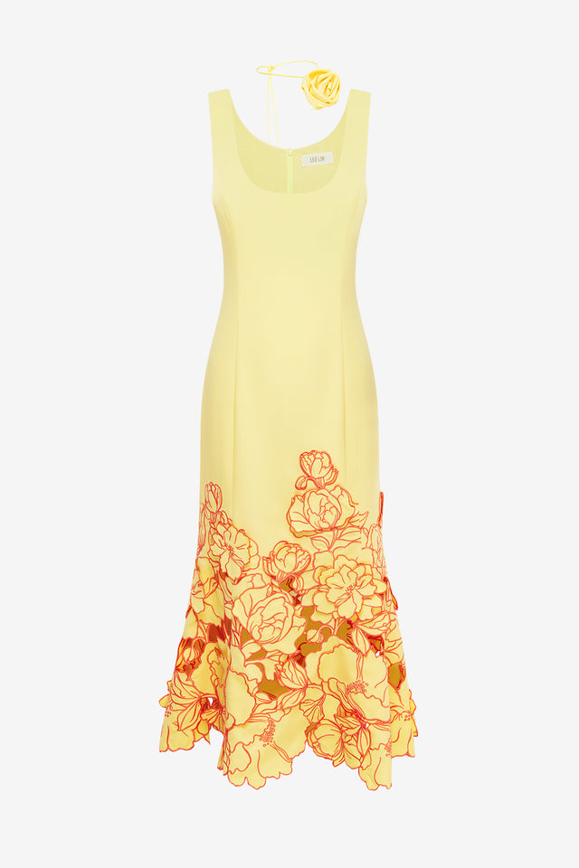 Exclusive Leo Lin Emily Appliqué Midi Dress - Sorbet Yellow