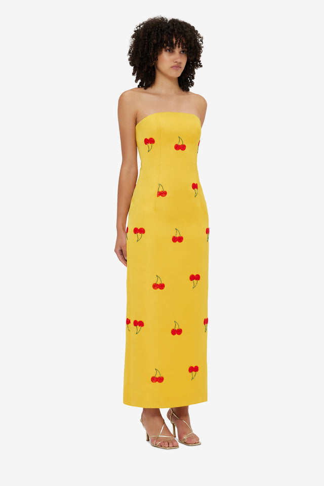 Exclusive Leo Lin Rayna Embellished Bustier Maxi Dress - Cherry Beading