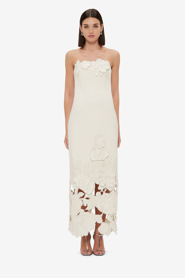 Exclusive Leo Lin Rayna Appliqué Bustier Maxi Dress - Vanilla