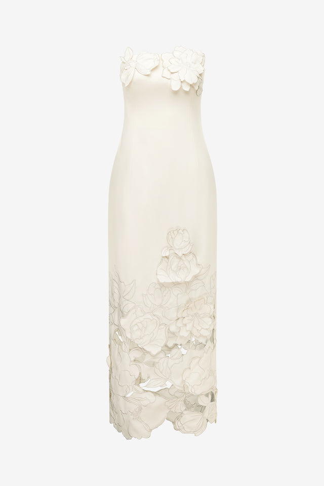 Exclusive Leo Lin Rayna Appliqué Bustier Maxi Dress - Vanilla