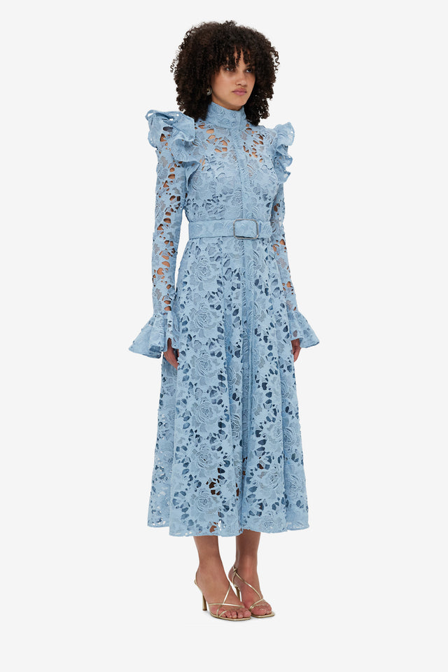 Exclusive Leo Lin Aliyah Lace Butterfly Sleeve Midi Dress - Powder Blue