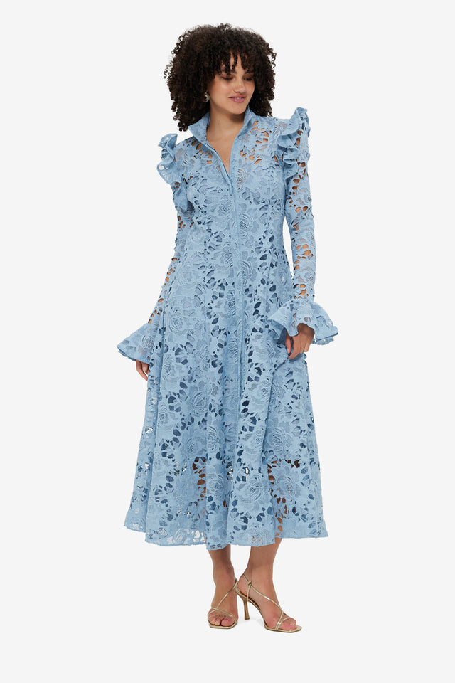 Exclusive Leo Lin Aliyah Lace Butterfly Sleeve Midi Dress - Powder Blue