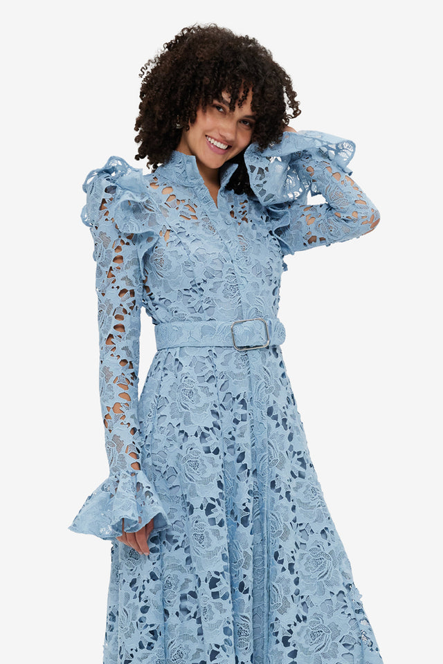 Exclusive Leo Lin Aliyah Lace Butterfly Sleeve Midi Dress - Powder Blue