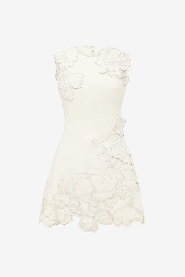Exclusive Leo Lin Chloe Appliqué Sleeveless Mini Dress - Vanilla
