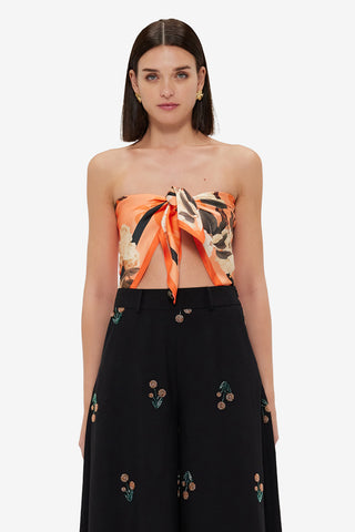 Exclusive Leo Lin Small Scarf - Hydrangea Print in Tangerine