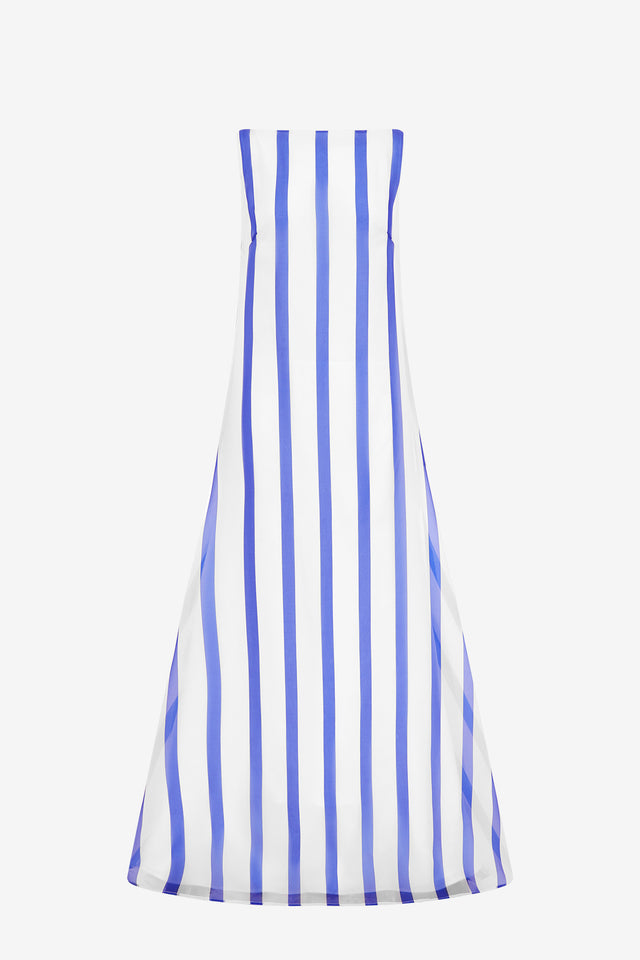 Exclusive LEO LIN Yumei Striped Open Back Gown - Navy