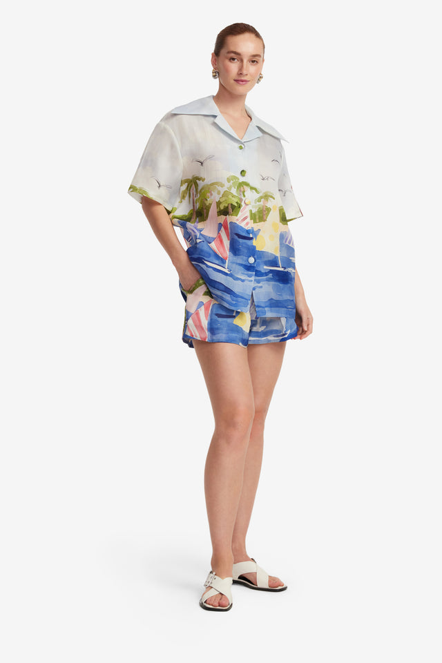 Exclusive LEO LIN Casey Silk Button Shirt - Nautical Print
