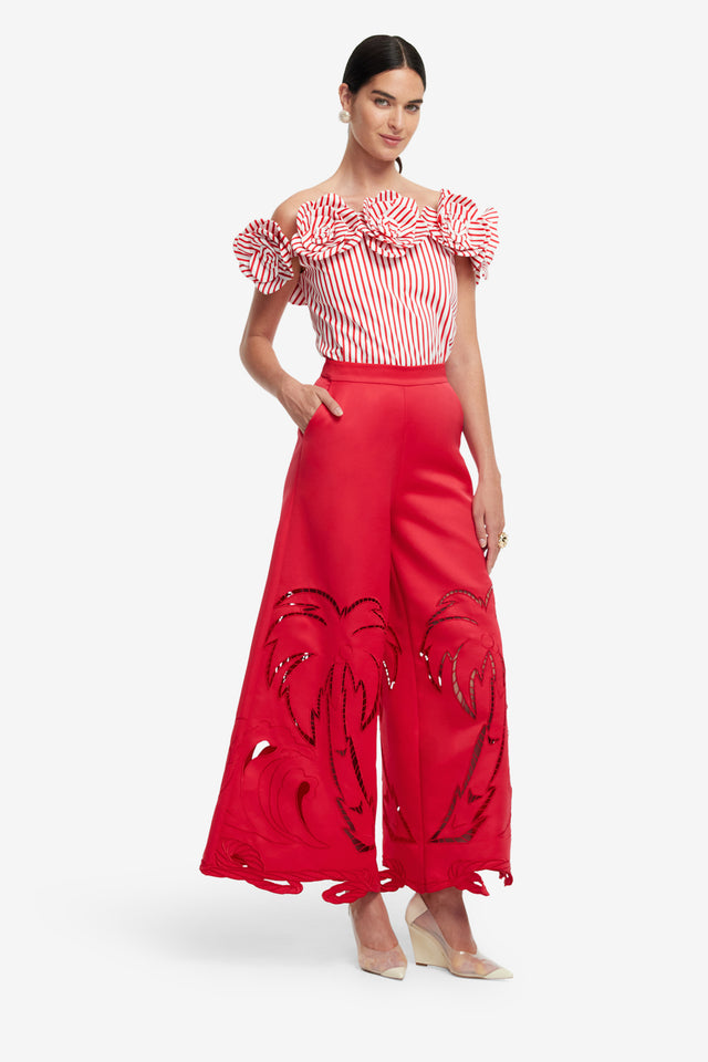 Exclusive LEO LIN Theodora Palm Pants - Scarlet