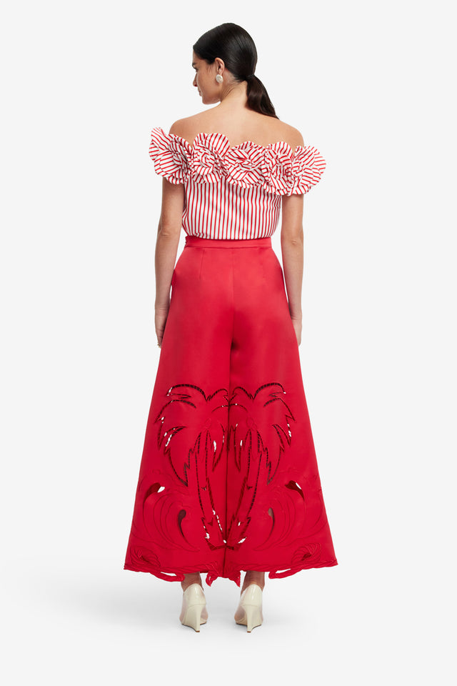 Exclusive LEO LIN Theodora Palm Pants - Scarlet