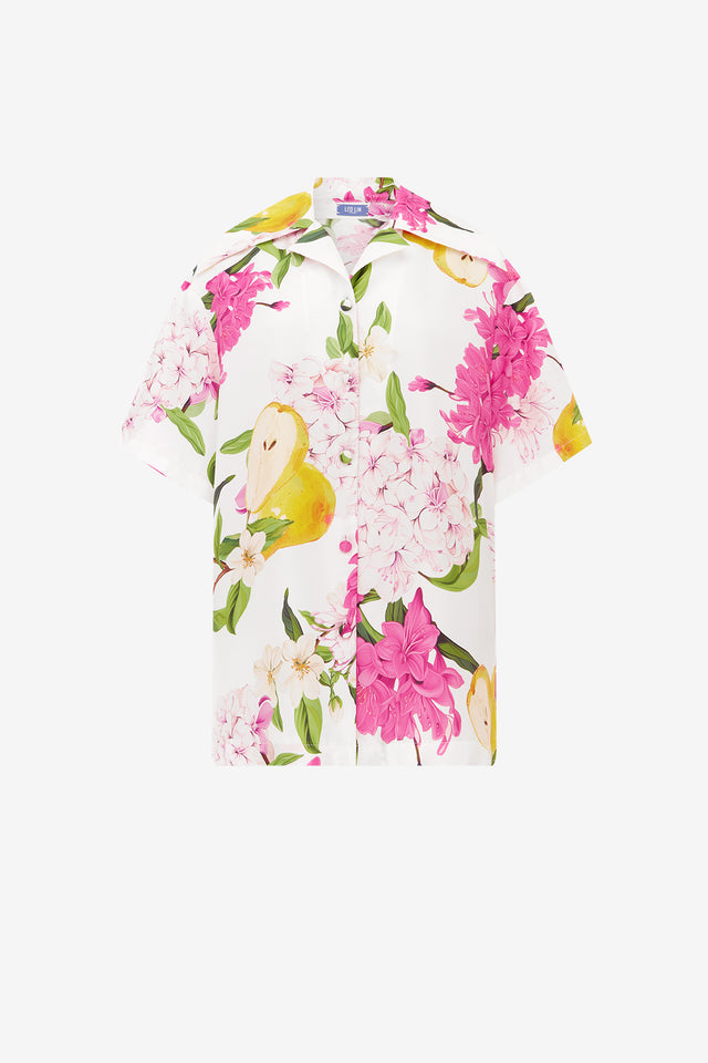 Exclusive LEO LIN Casey Silk Button Shirt - Floral Pear Print