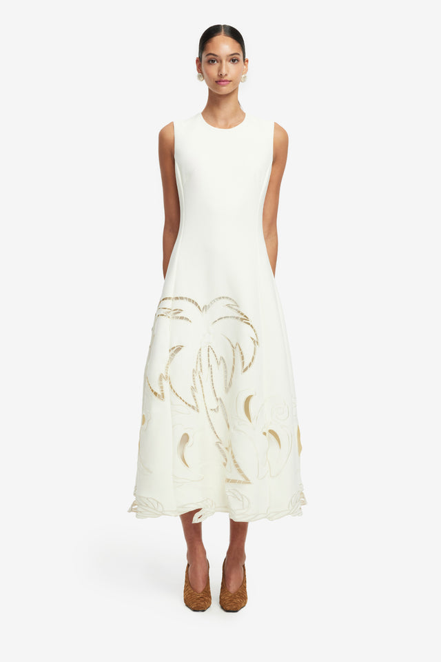 Exclusive LEO LIN Cleo Applique Sleeveless Midi Dress - Vanilla
