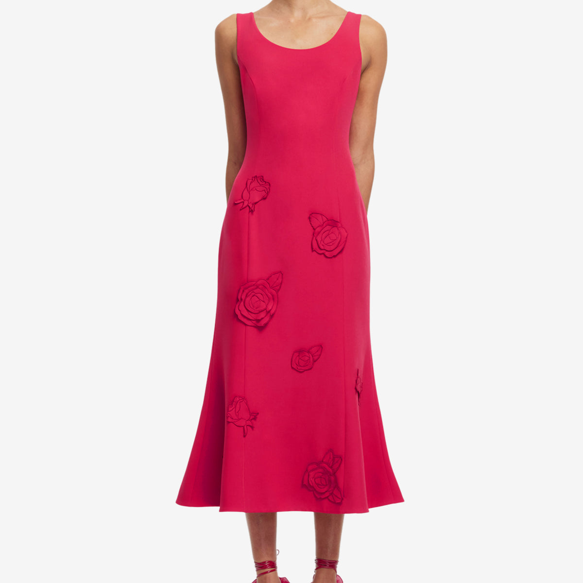 Emily Appliqu Midi Dress - Scarlet  LEO LIN