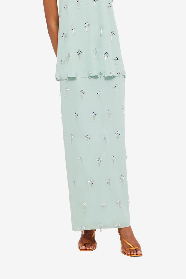 Exclusive LEO LIN Clémentine Embellished Maxi Skirt in Pistachio