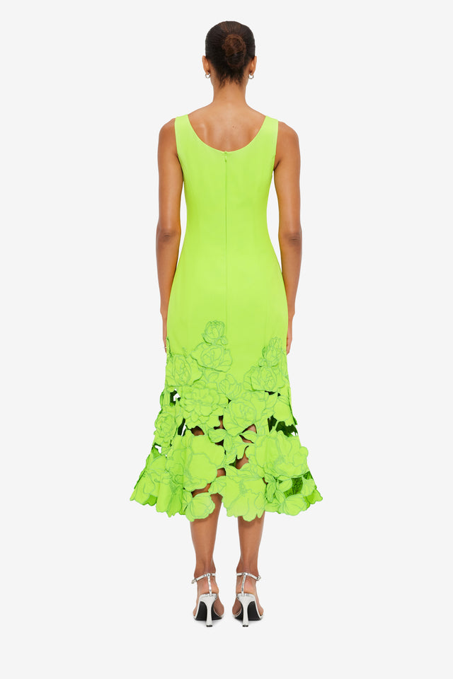 Exclusive Leo Lin Emily Appliqué Midi Dress in Lime