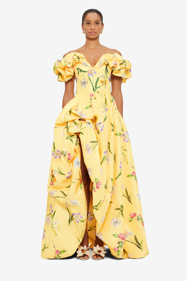 Exclusive Leo Lin Maxime Voluminous Gown in Wild Flower in Sorbet