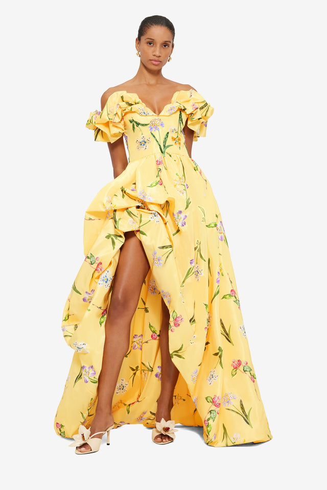 Exclusive Leo Lin Maxime Voluminous Gown in Wild Flower in Sorbet