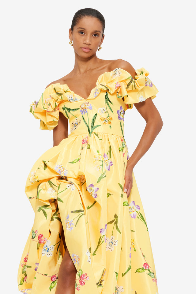 Exclusive Leo Lin Maxime Voluminous Gown in Wild Flower in Sorbet