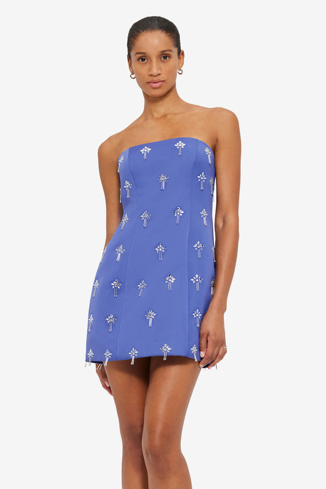 Exclusive Leo Lin Roselle Embellished Bustier Mini Dress in Sapphire