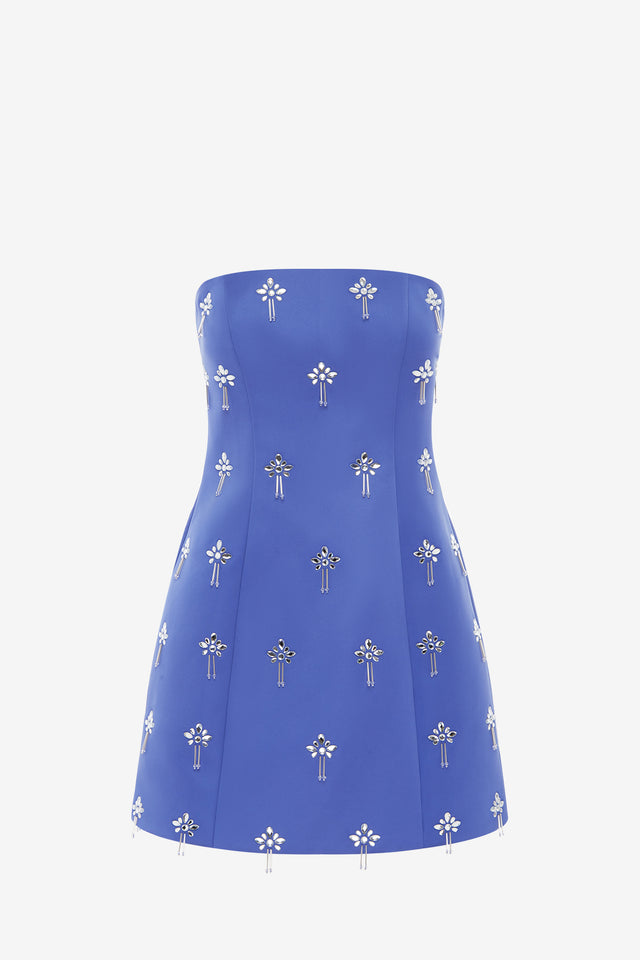 Exclusive Leo Lin Roselle Embellished Bustier Mini Dress in Sapphire