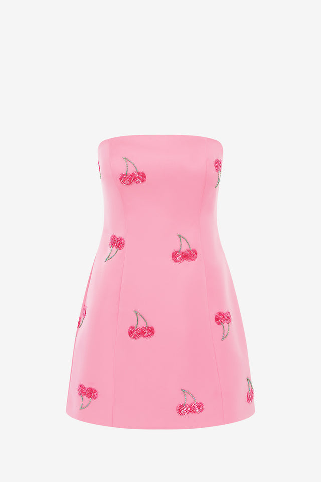 Exclusive Leo Lin Roselle Embellished Bustier Mini Dress in Pink Cherry Beading