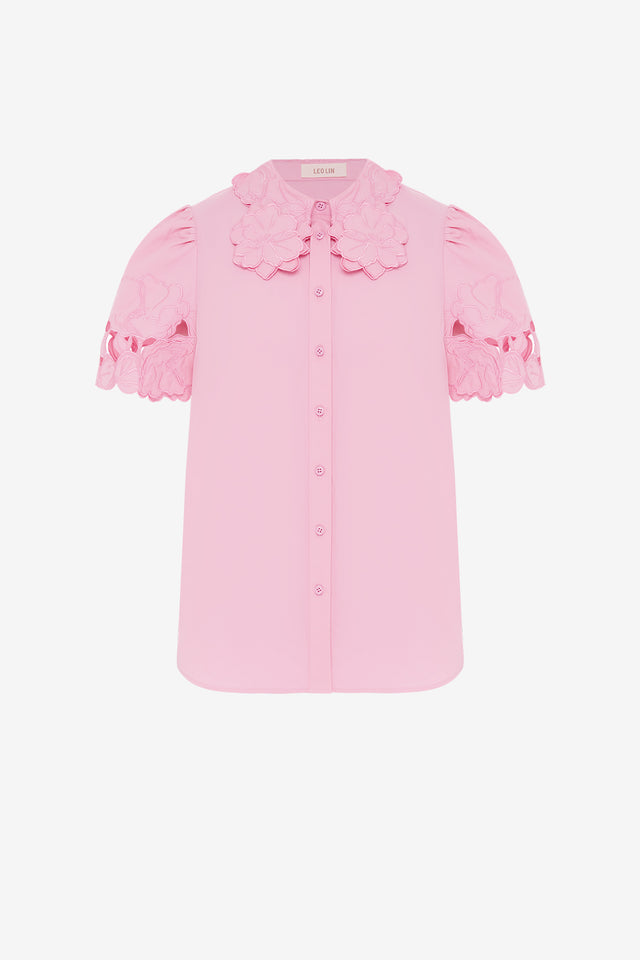 Exclusive Leo Lin Amélie Appliqué Shirt Top in Flamingo