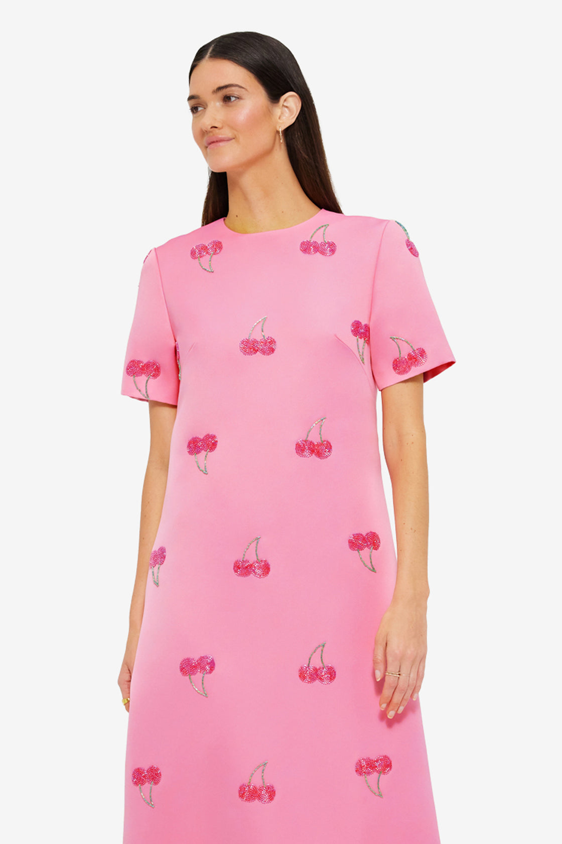 Exclusive Leo Lin Manon Embellished Shirt Midi Dress in Pink Cherry Beading