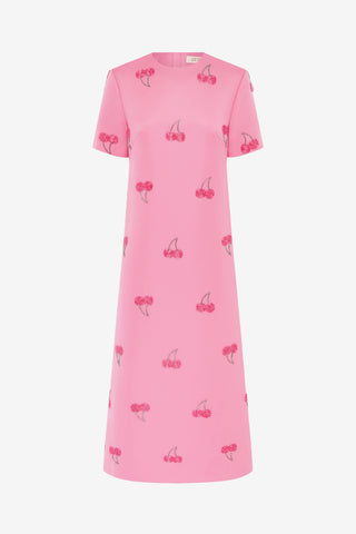 Exclusive Leo Lin Manon Embellished Shirt Midi Dress in Pink Cherry Beading