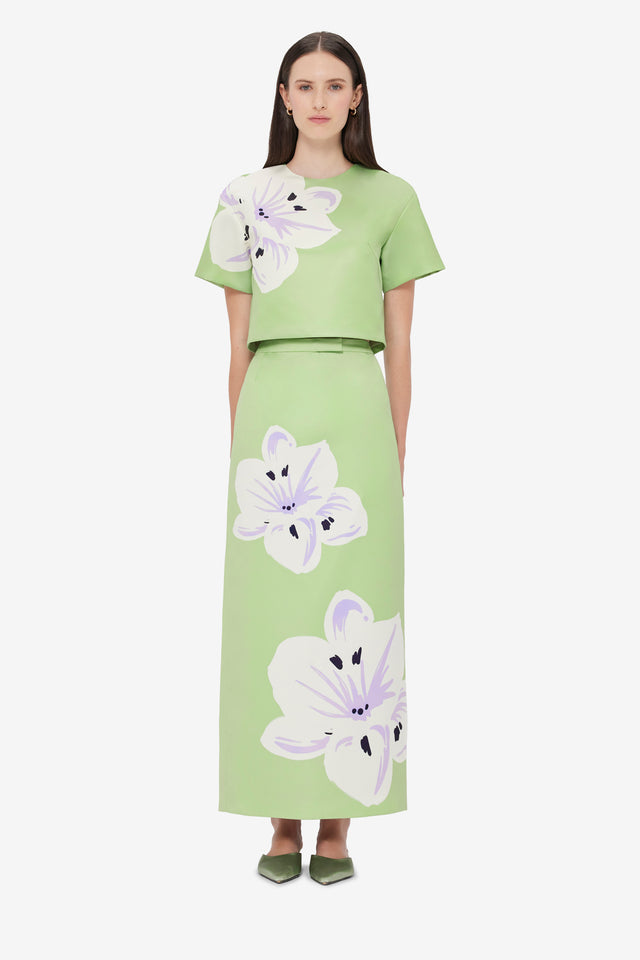 Exclusive Leo Lin Clémentine Maxi Skirt in Hibiscus in Matcha