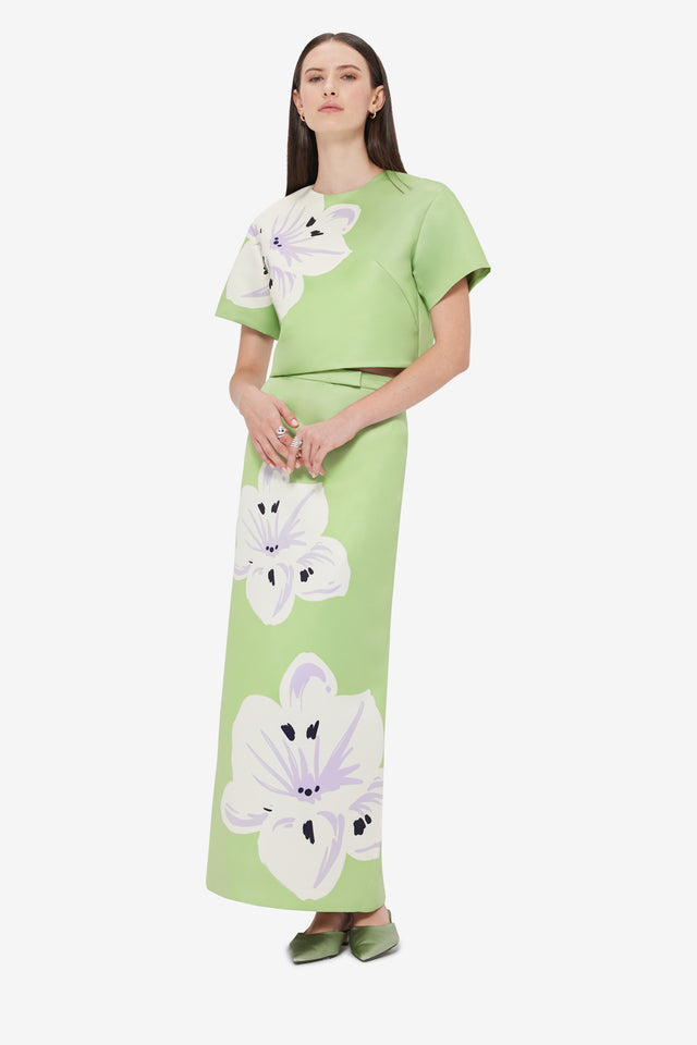 Exclusive Leo Lin Clémentine Maxi Skirt in Hibiscus in Matcha