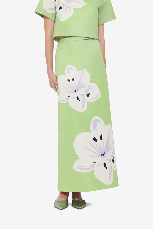 Exclusive Leo Lin Clémentine Maxi Skirt in Hibiscus in Matcha