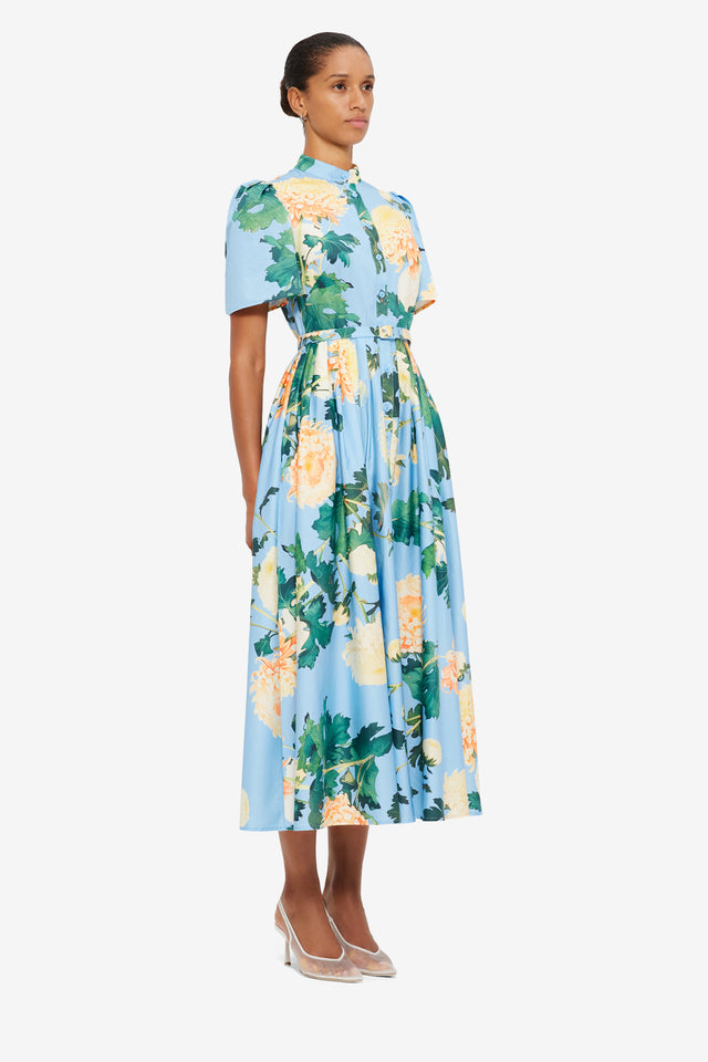 Exclusive Leo Lin Bianca Short Sleeve Midi Dress in Hydrangea in Cornflower Blue