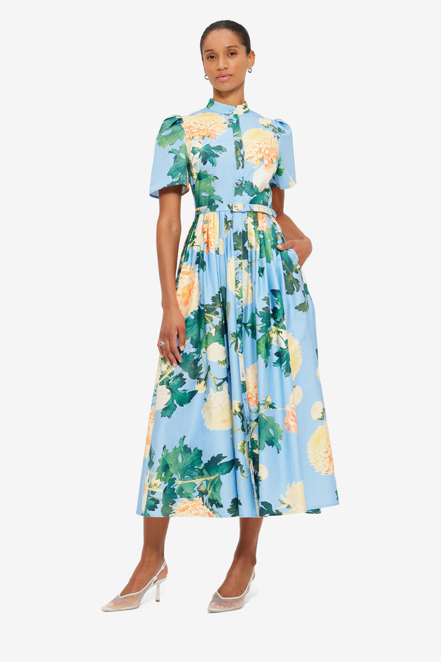 Exclusive Leo Lin Bianca Short Sleeve Midi Dress in Hydrangea in Cornflower Blue