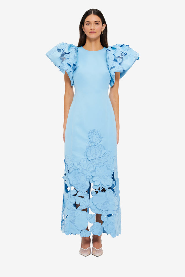 Exclusive Leo Lin Lucinda Appliqué Maxi Dress in Cornflower Blue