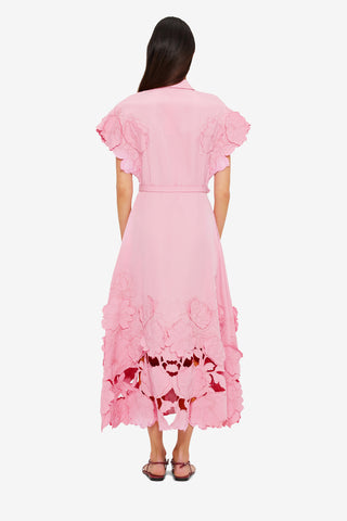 Exclusive Leo Lin Aubrey Appliqué Shirt Midi Dress in Flamingo
