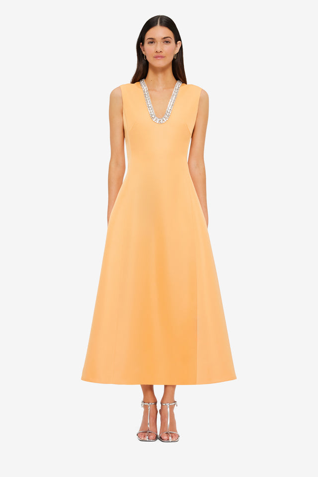 Exclusive Leo Lin Nicola Embellished Midi Dress in Ochre