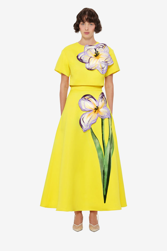 Exclusive Leo Lin Rafaela Appliqué Floral Maxi Skirt - Iris Print in Yellow