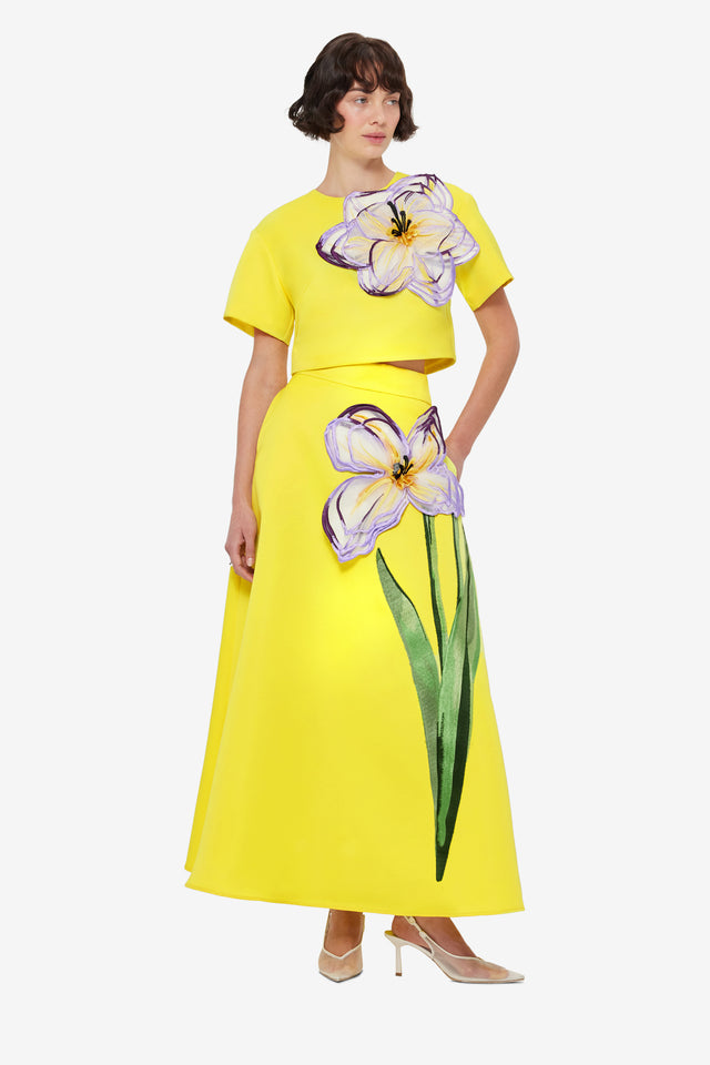 Exclusive Leo Lin Rafaela Appliqué Floral Maxi Skirt - Iris Print in Yellow