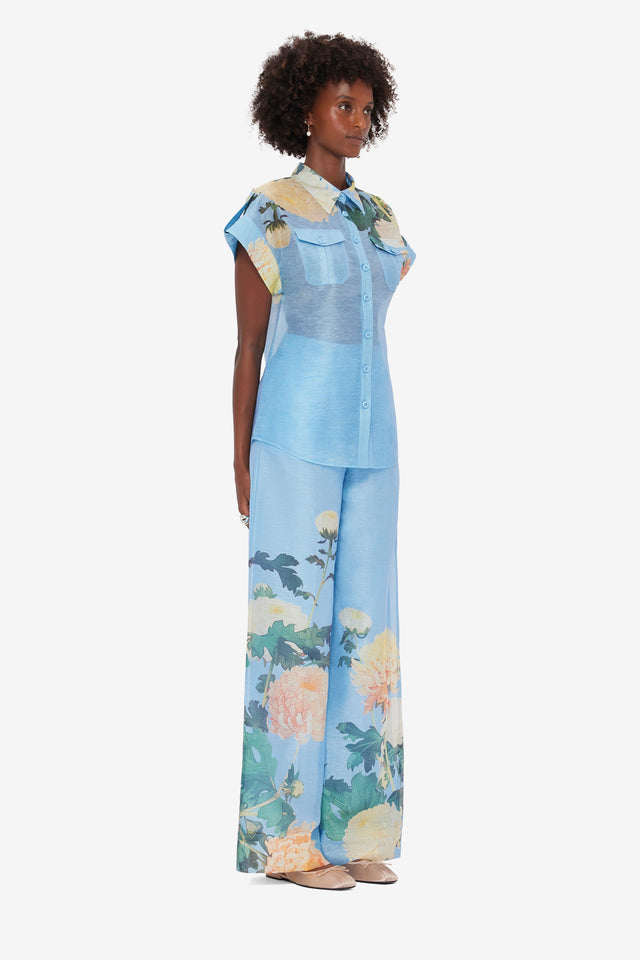 Exclusive LEO LIN Catarina Blouse - Hydrangea Print in Cornflower Blue