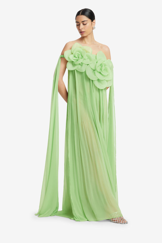 Exclusive LEO LIN Jaclyn Draped Floor Length Dress - Juniper Green