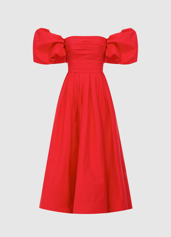 Matilda Puff Sleeve Midi Dress - Scarlet