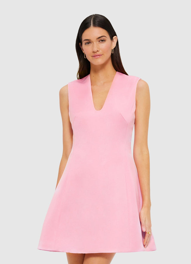 Exclusive LEO LIN Briana V Neck Mini Dress in Flamingo