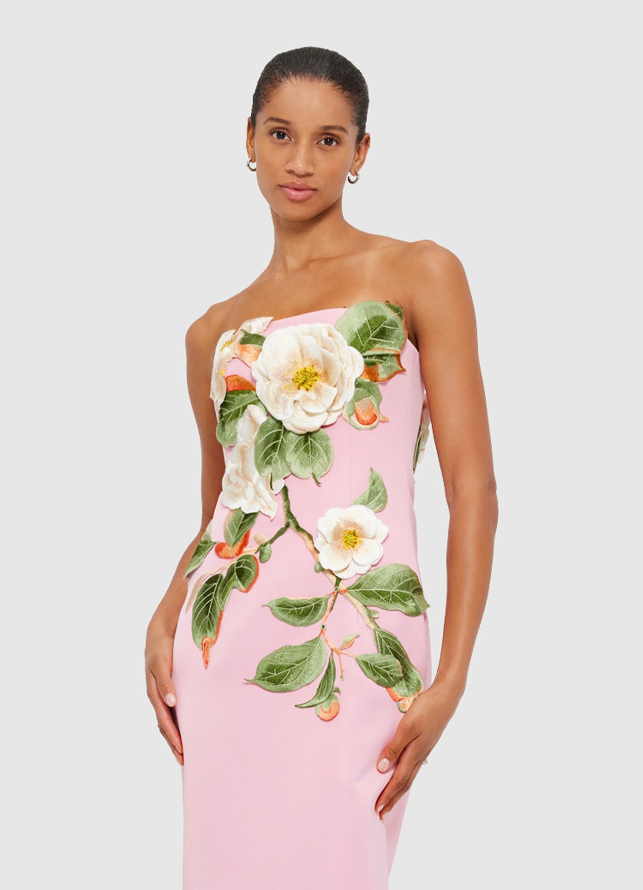 Rayna Applique Floral Bustier Maxi Dress Camelia Print LEO LIN