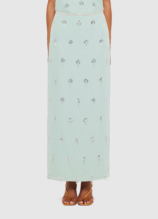 Exclusive LEO LIN Clémentine Embellished Maxi Skirt in Pistachio